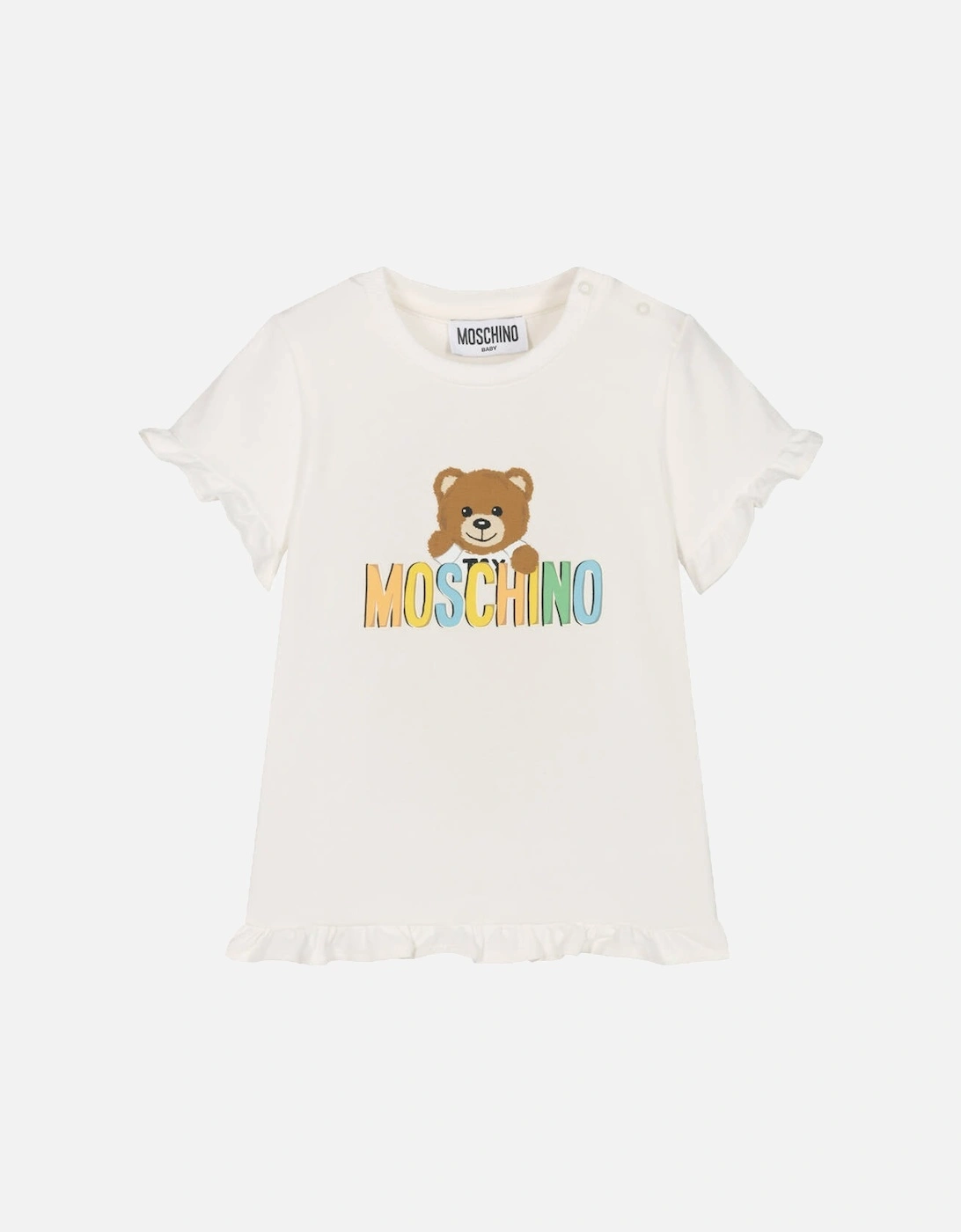 Baby Girls Teddy Print T-shirt White, 3 of 2