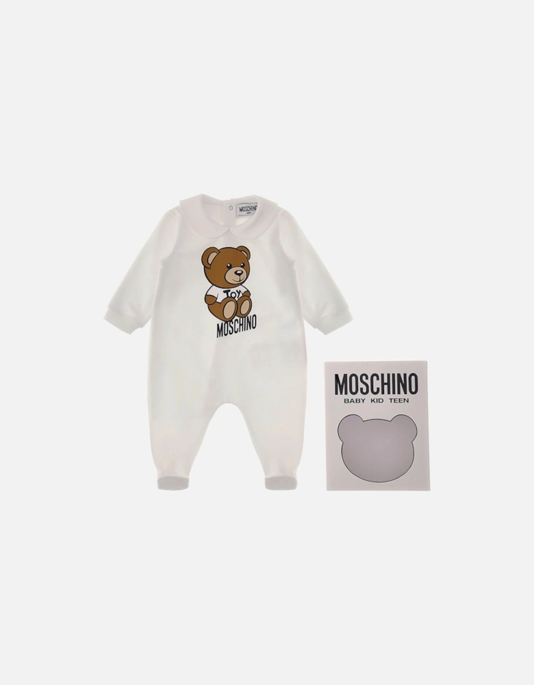 Baby Boys Teddy Bear Motif Babygrow White