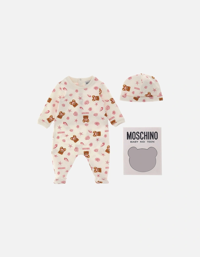 Baby Girls Babygrow & Hat Gift Set White