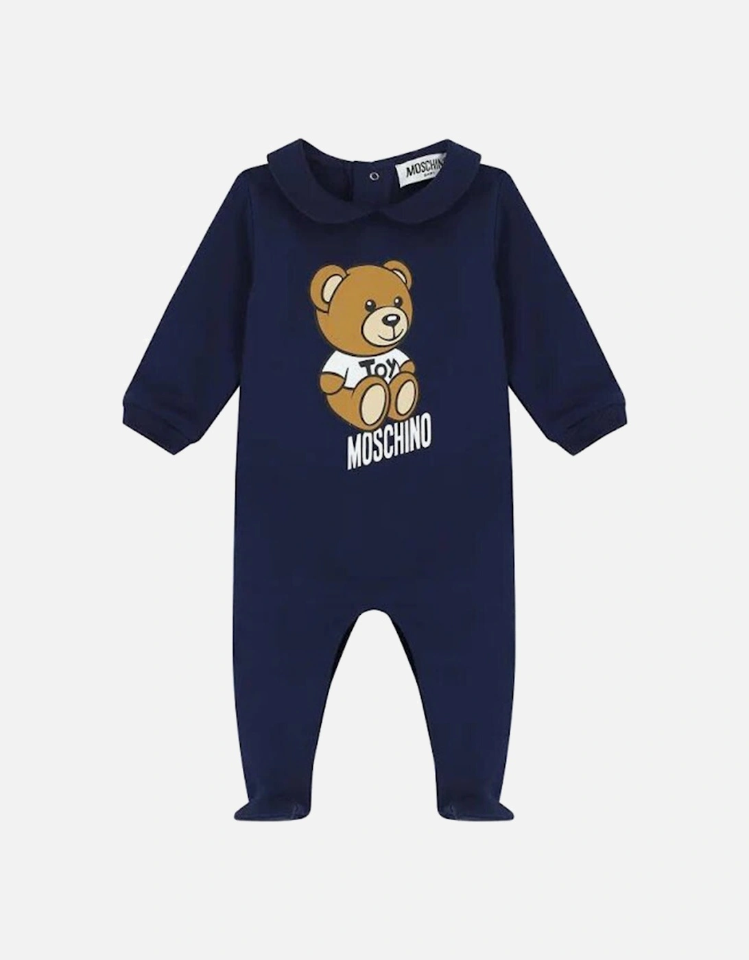 Baby Boys Teddy Bear Motif Babygrow Navy, 2 of 1