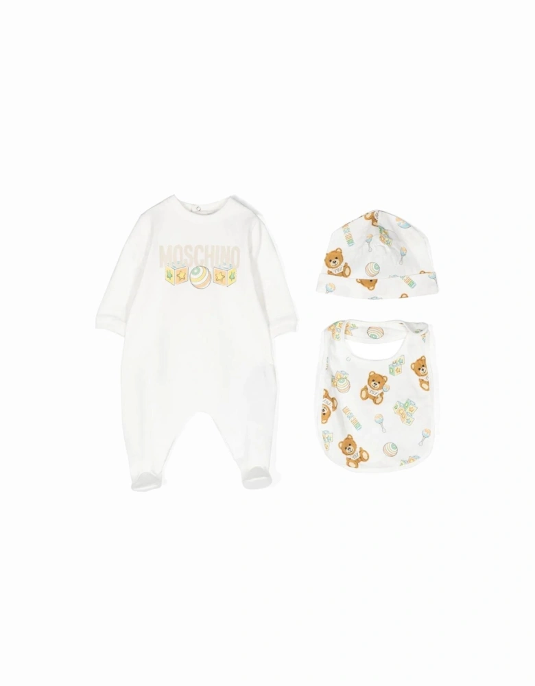 Baby Unisex Teddy Bear Print Babygrow Gift Set White