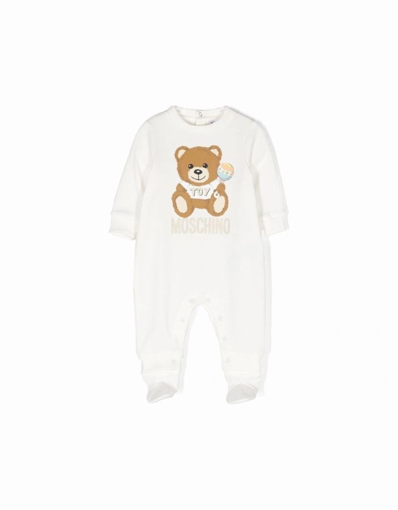Baby Unisex Teddy Print Babygrow White