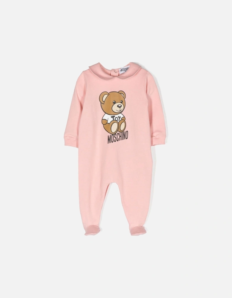 Baby Girls Teddy Bear Motif Babygrow Pink