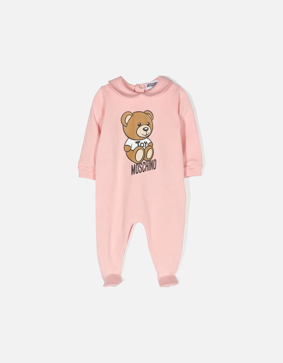 Baby Girls Teddy Bear Motif Babygrow Pink, 2 of 1