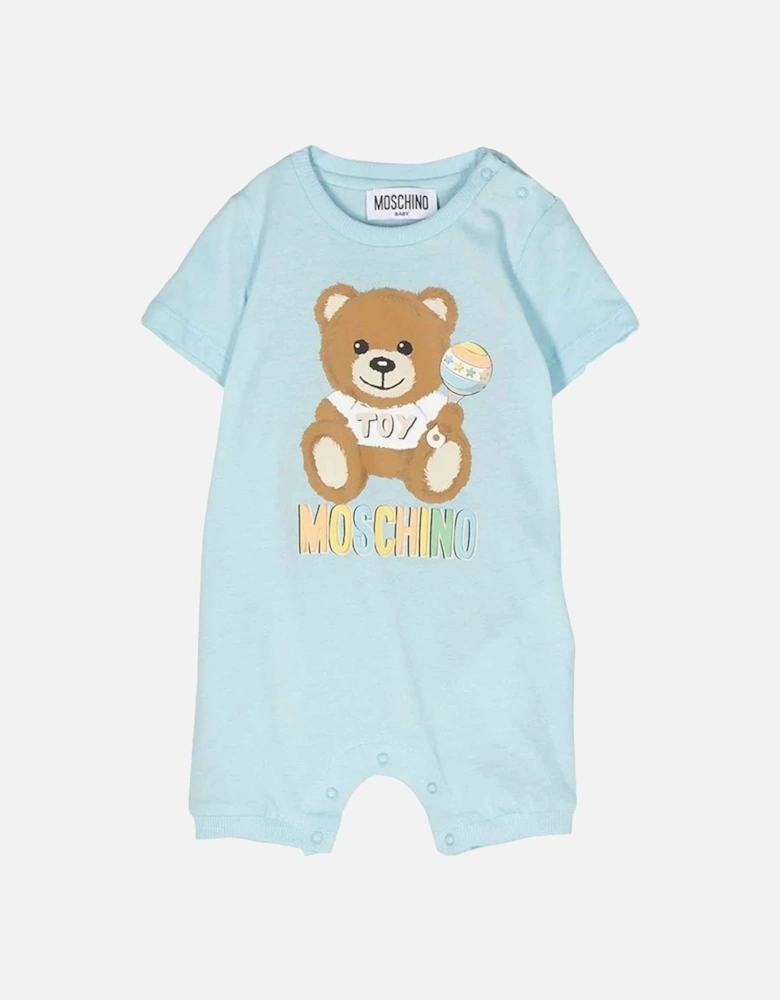 Baby Boys Teddy Bear Print Romper Blue