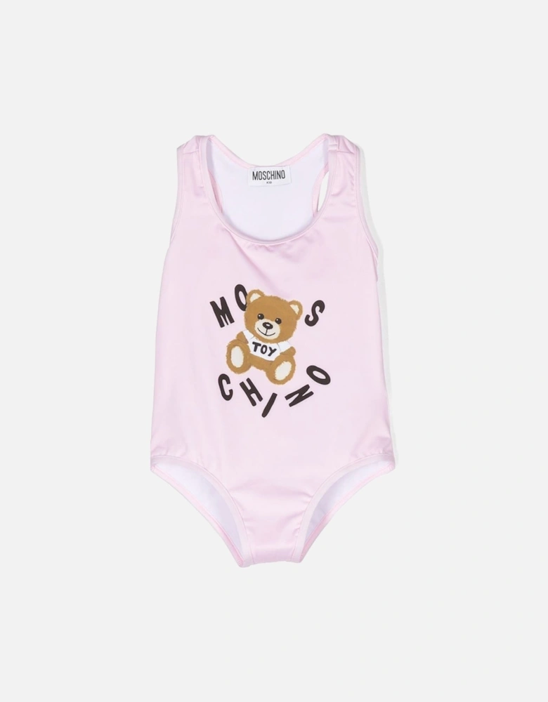 Girls Teddy Bear Print Swimsuit Pink