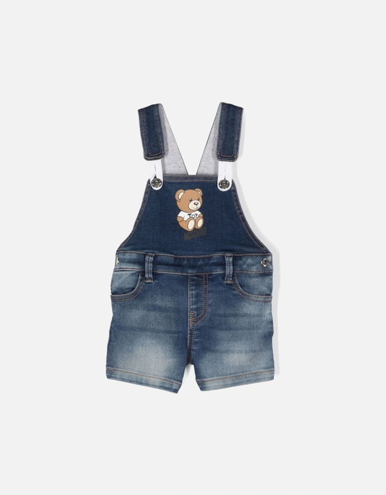 Baby Boys Teddy Bear Denim Dungarees Blue