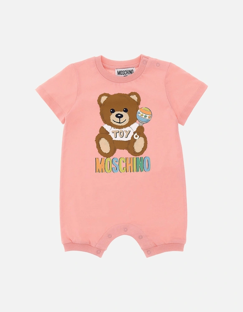 Baby Girls Teddy Bear Print Romper Pink