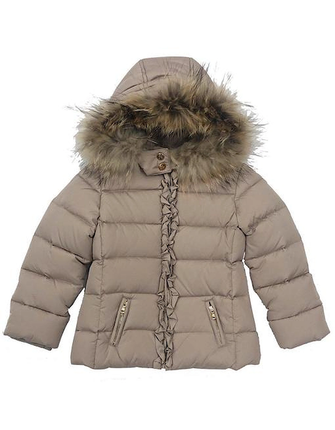 Girls Taupe Coat With Fur Coat, 2 of 1
