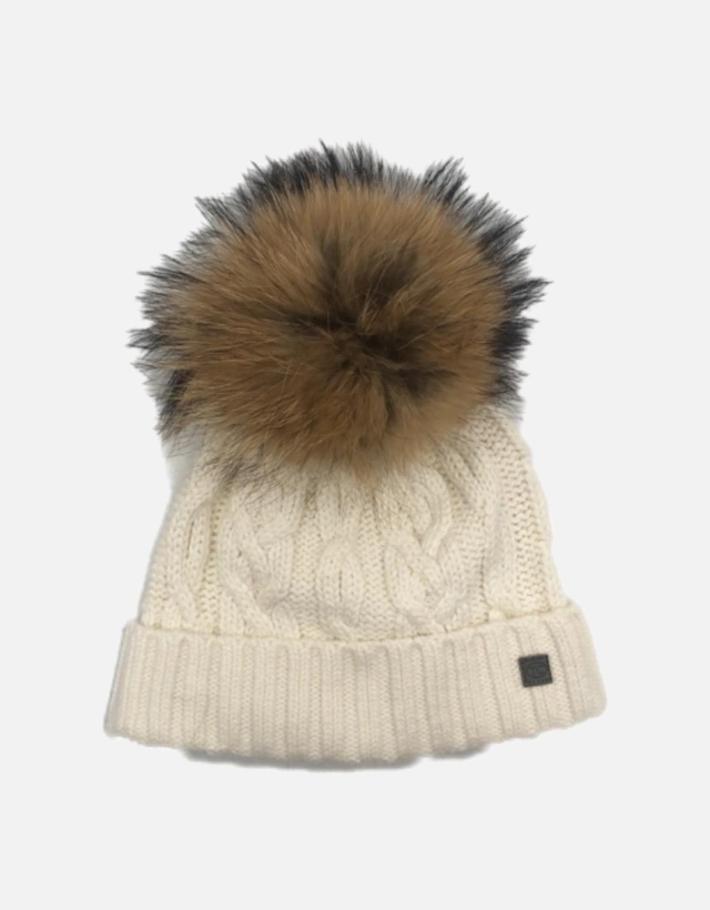 Unisex Cream Faux Fur Knitted Hat