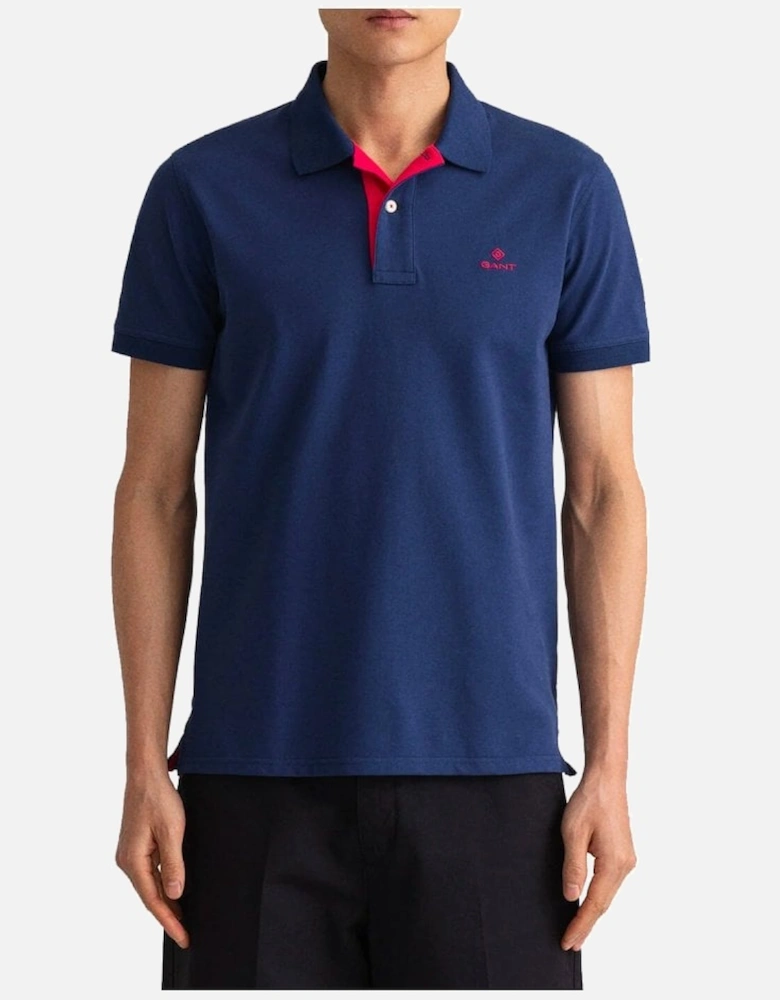 Contrast Collar Pique Polo Shirt Persian Blue