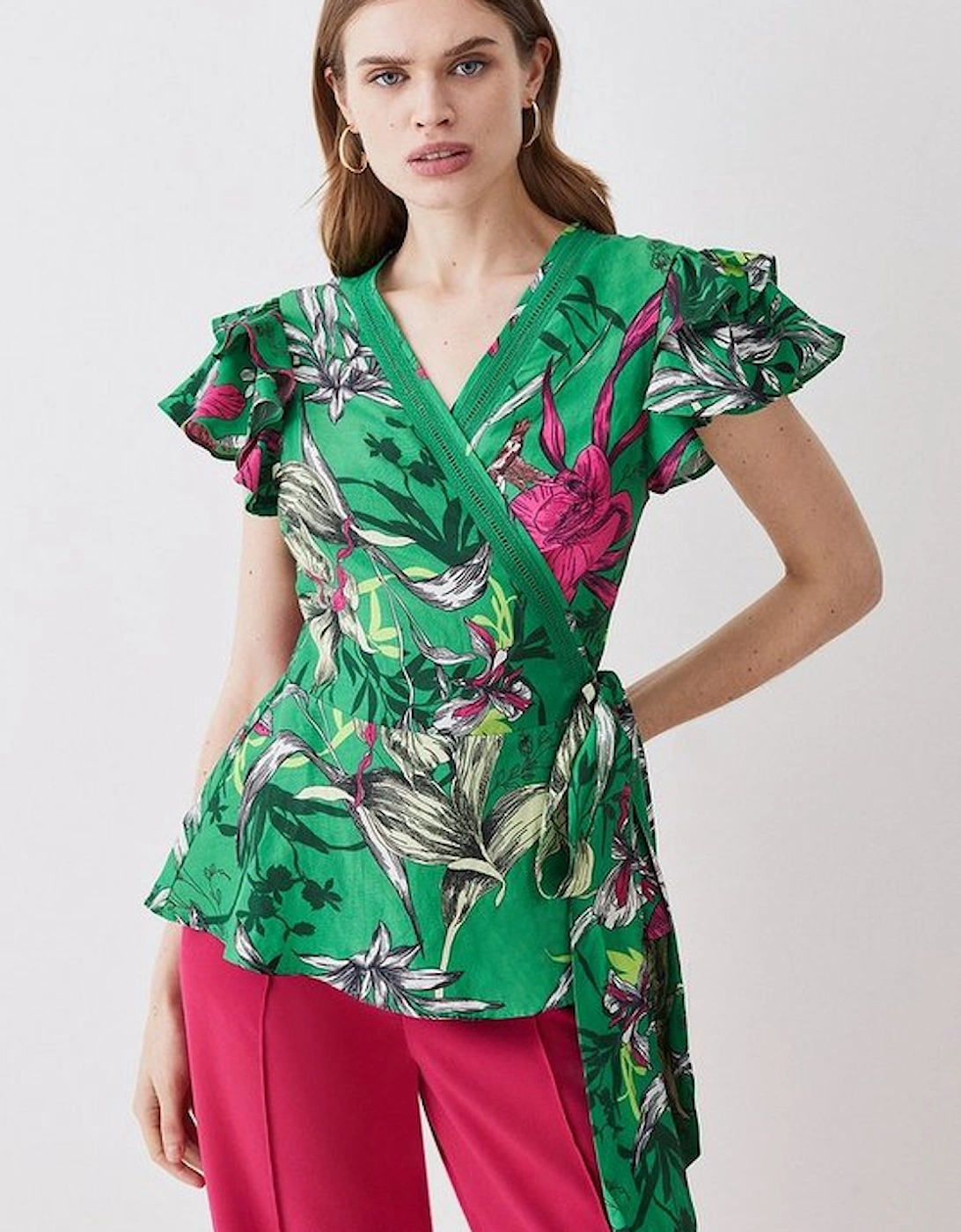 Floral Printed Linen Modal Woven Blouse, 5 of 4