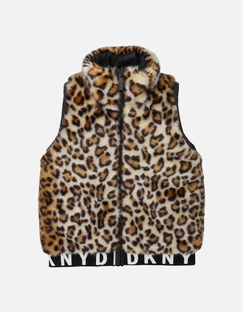 Girls Leopard Print Reversible Gilet Jacket