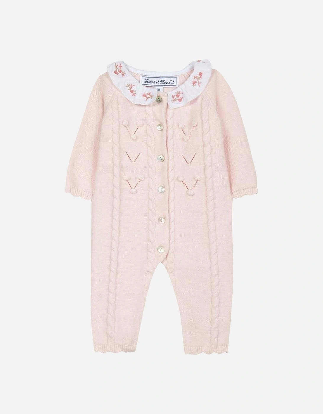 Girls Pink Knitted Babysuit, 3 of 2