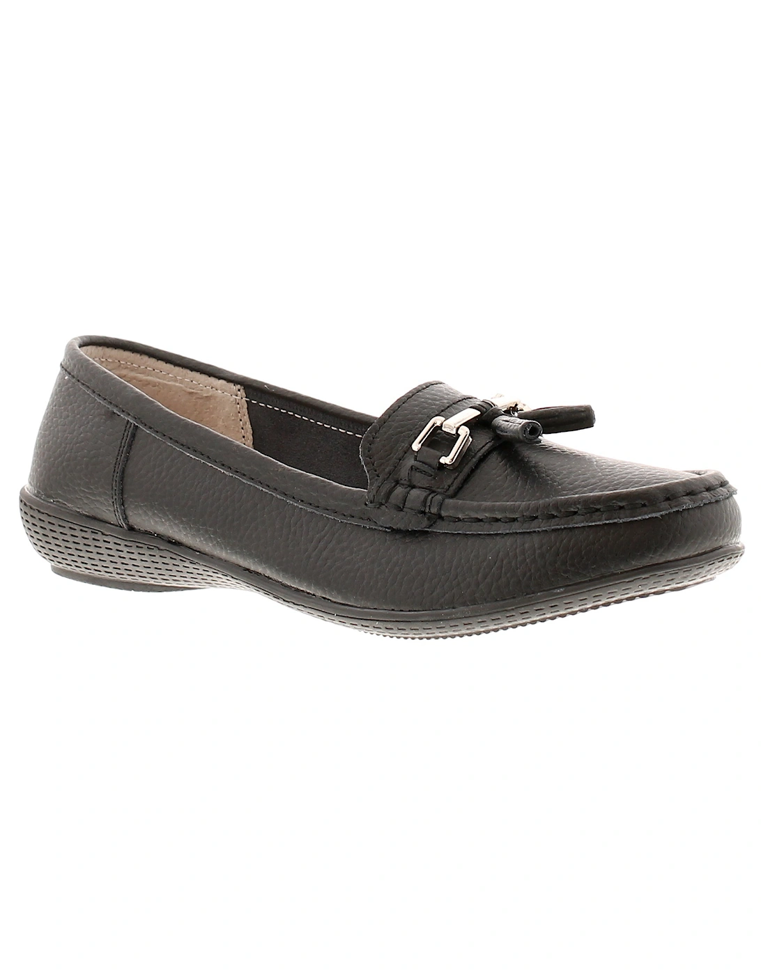 Womens Shoes Flat Nautical Leather Slip On black UK Size, 6 of 5