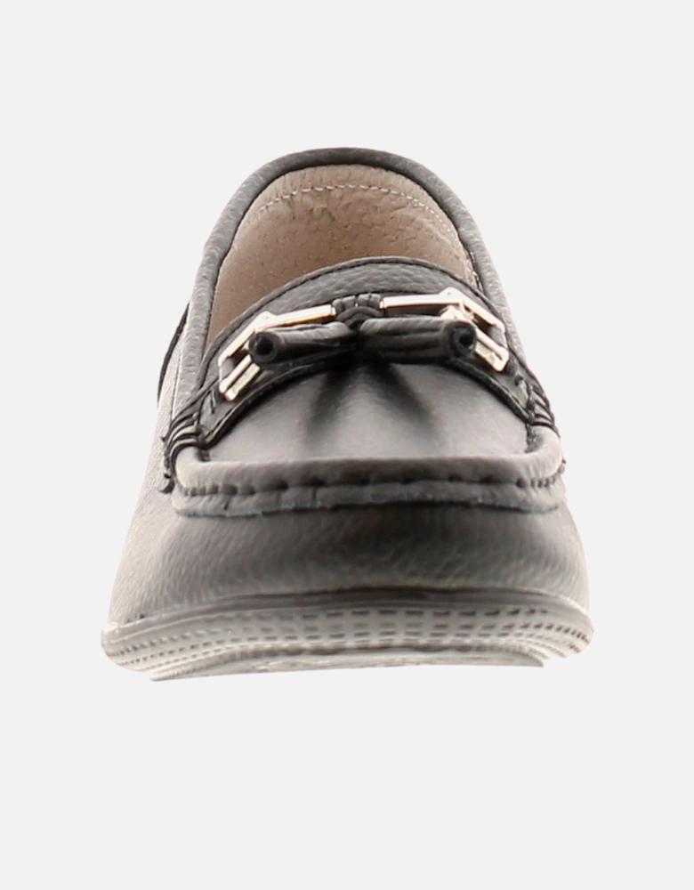 Womens Shoes Flat Nautical Leather Slip On black UK Size