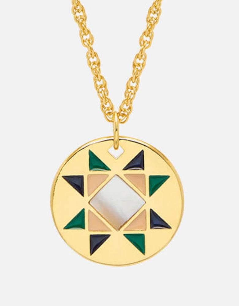 Gold-Plated Quilted Pattern Round Pendant