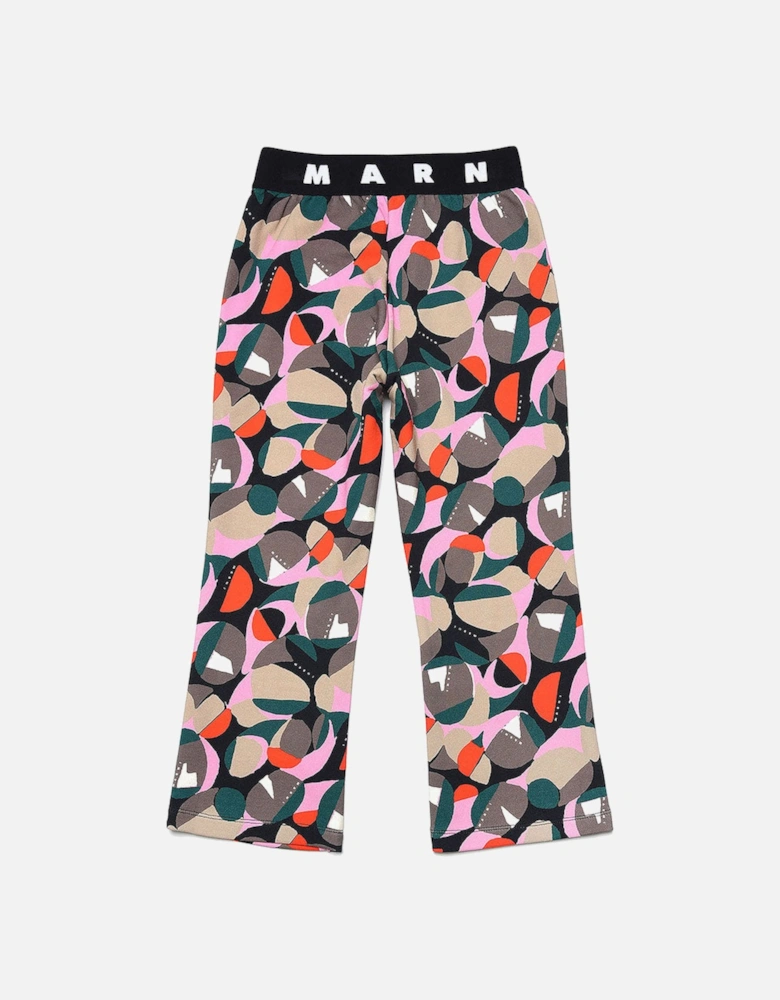 Girls Fleece Pants With All-Over Abstract Print Black
