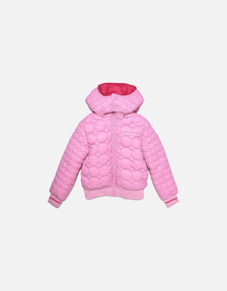 Girls Printed Logo Hooded Jacket Pink