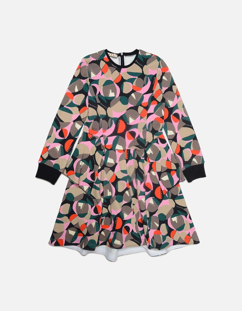 Fleece Dress With All-Over Abstract Print Black
