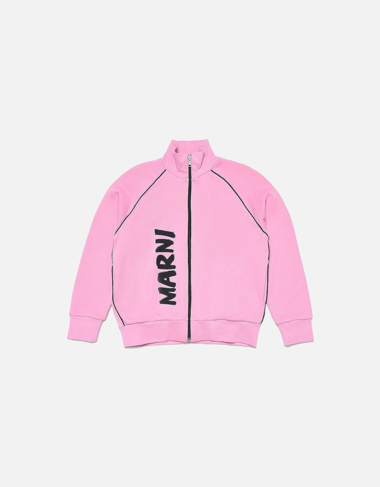 Girls Zip Top With Vertical Brush Logo Pink