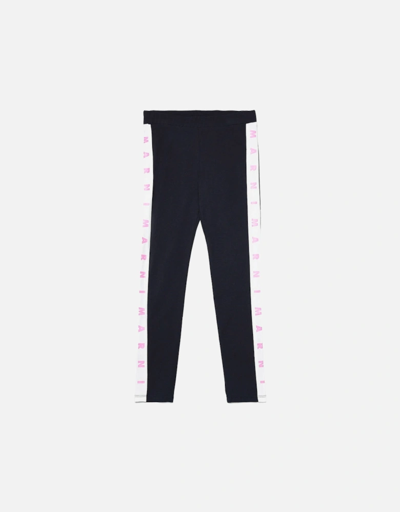 Girls Stretchy Leggings with Logo Band Navy