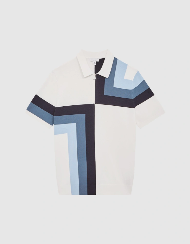 Slim Fit Short Sleeve Half Zip Colourblock Polo Shirt