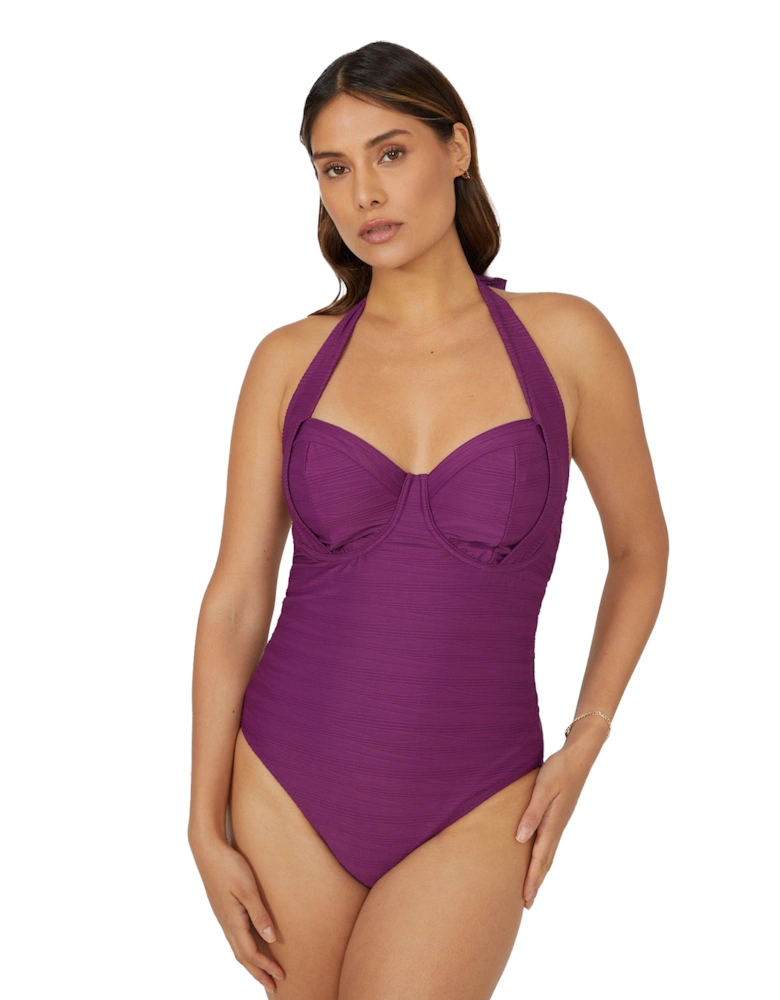 Womens/Ladies Textured Underwired One Piece Swimsuit