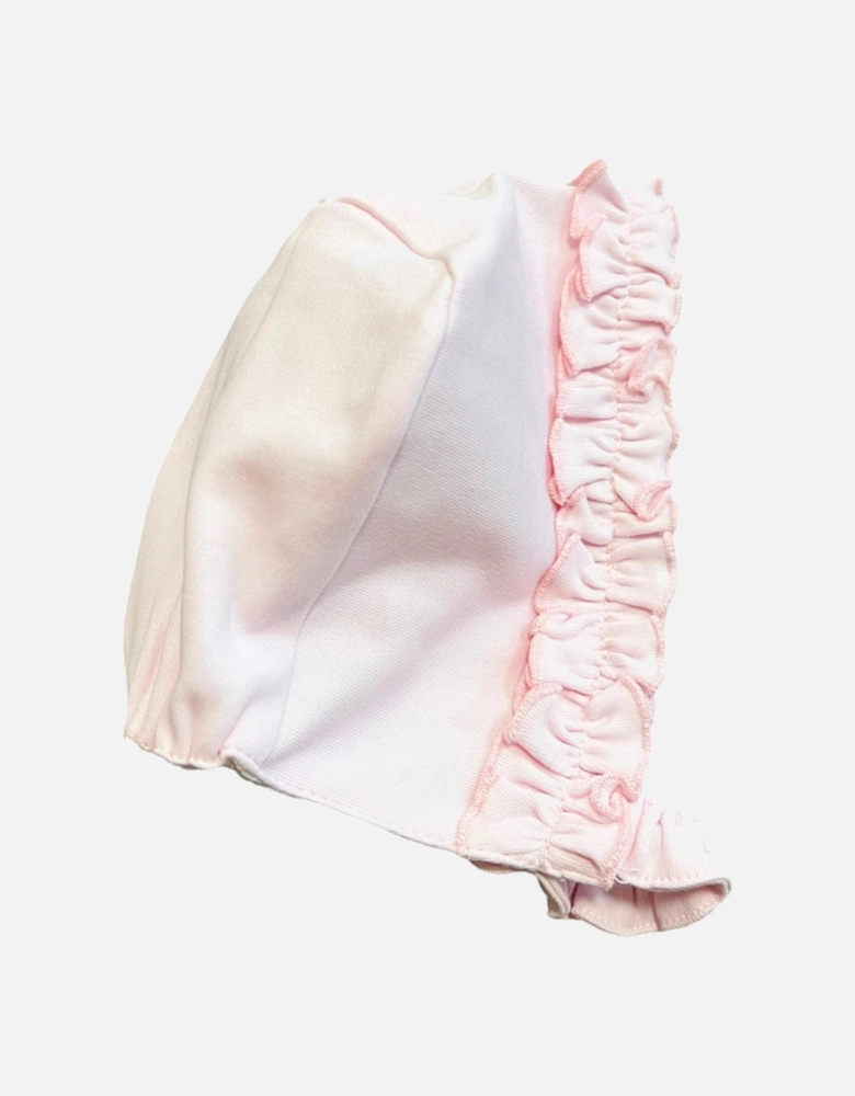 Pink Cotton Frill Button Bonnet