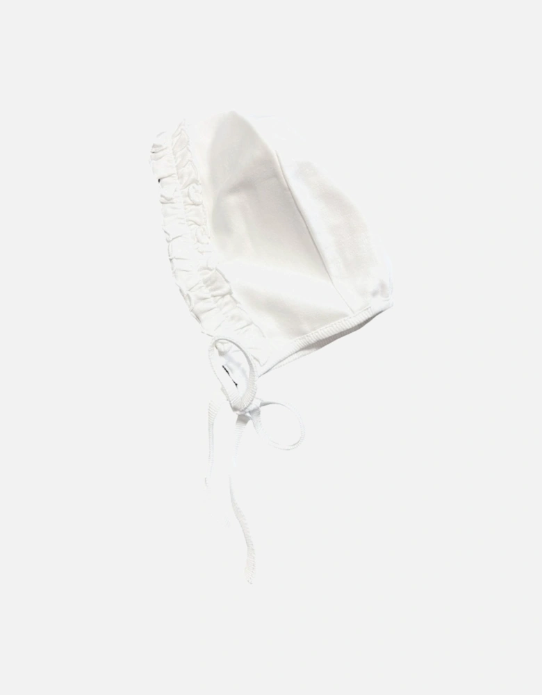 White Cotton Frill Tie Bonnet
