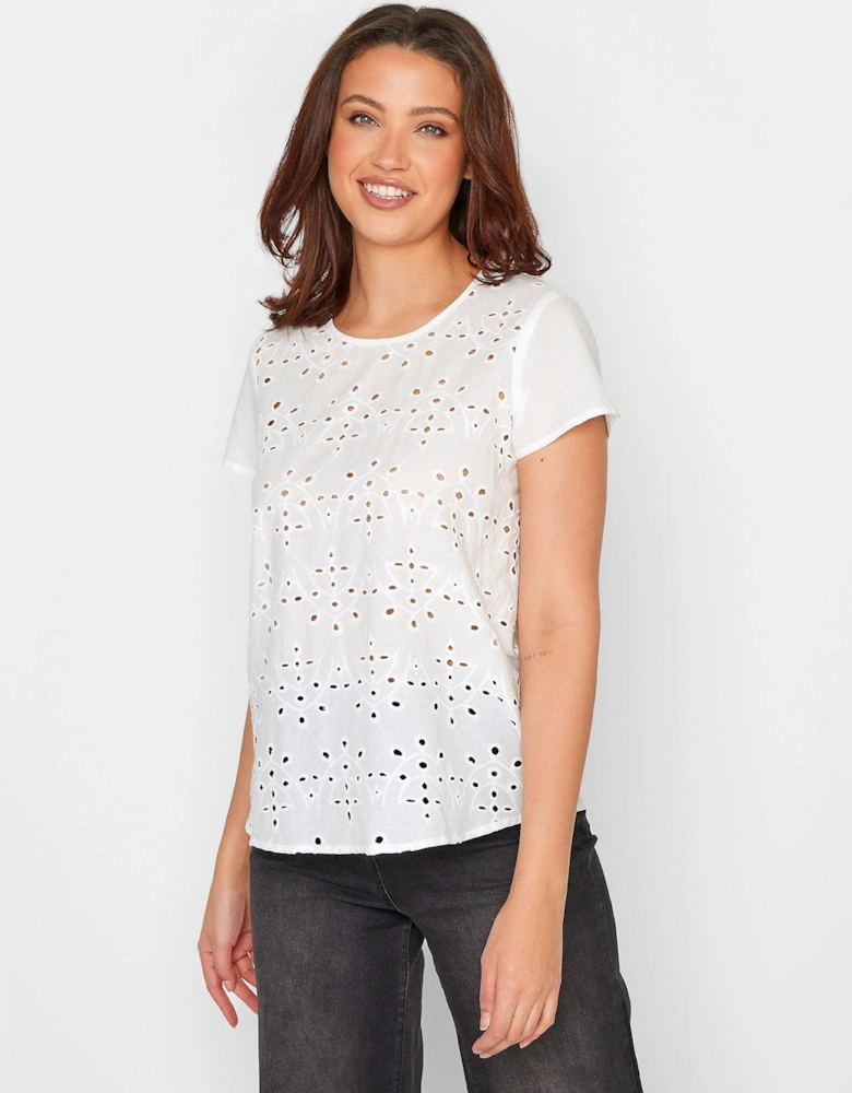Tall White Broderie Panel Tee