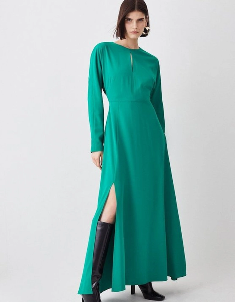 Keyhole Crepe Soft Tailored Split Detail Maxi Dress