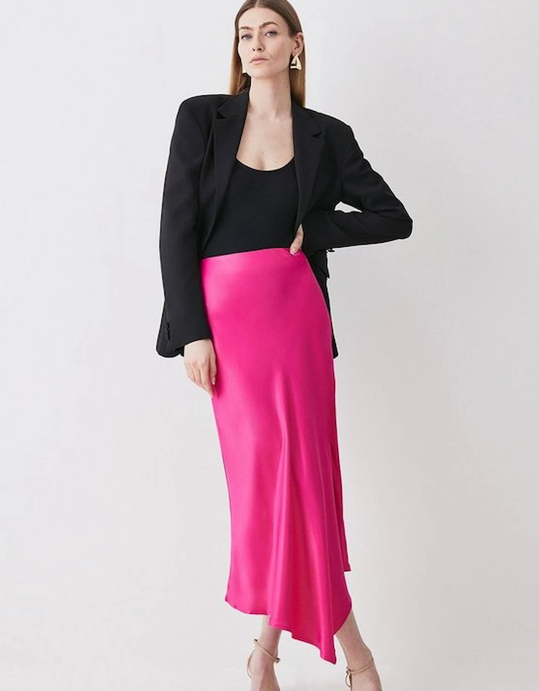Satin Asymmetric Slip Midi Skirt, 5 of 4