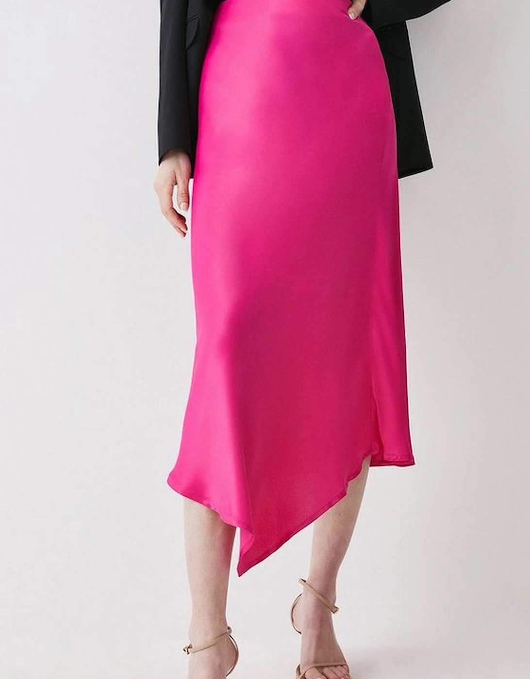 Satin Asymmetric Slip Midi Skirt