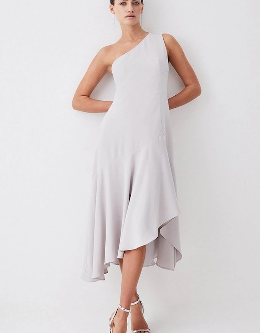Tall One Shoulder Soft Tailored High Low Midi Dress, 5 of 4