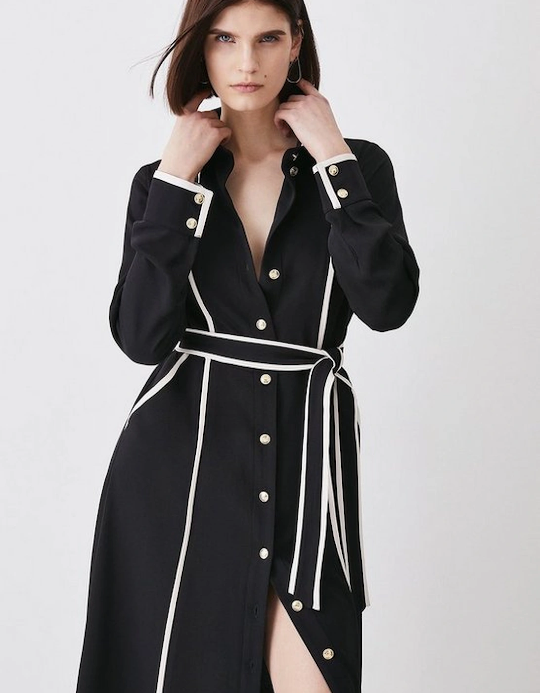 Soft Tailored Pipe Detail Sleeved Shirt Dress, 5 of 4