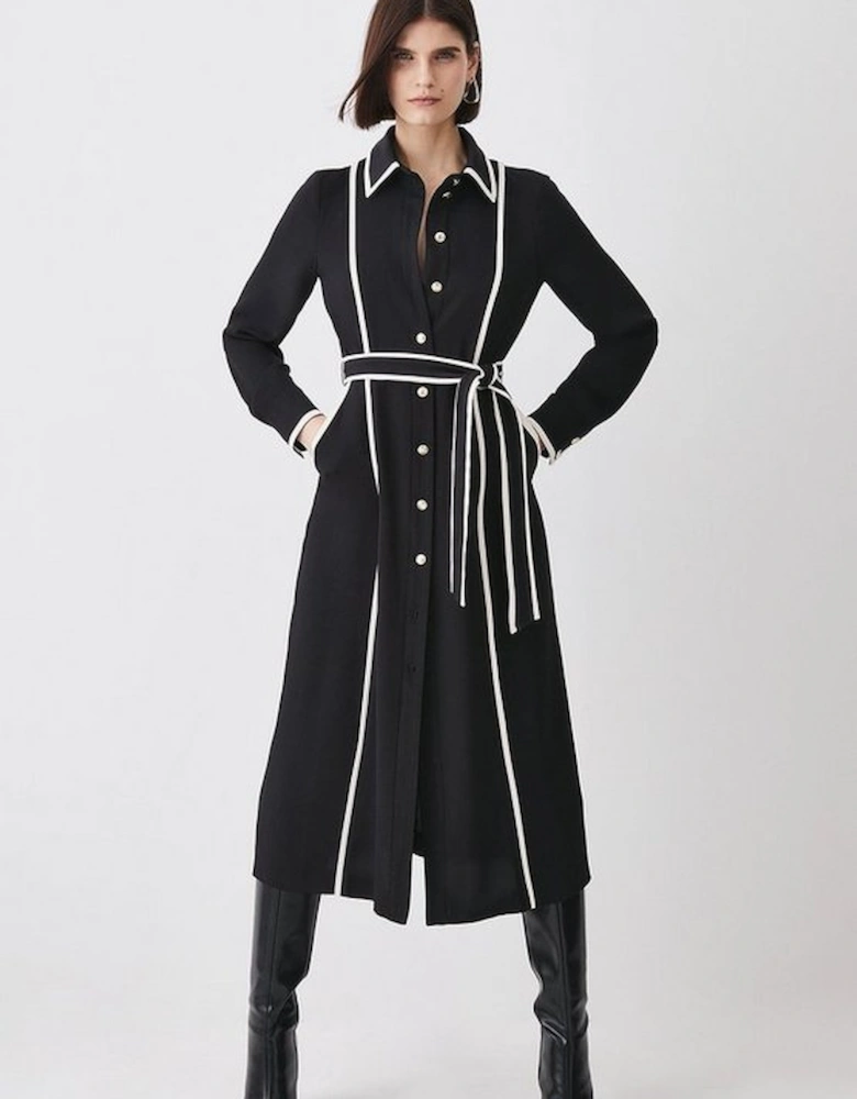 Soft Tailored Pipe Detail Sleeved Shirt Dress