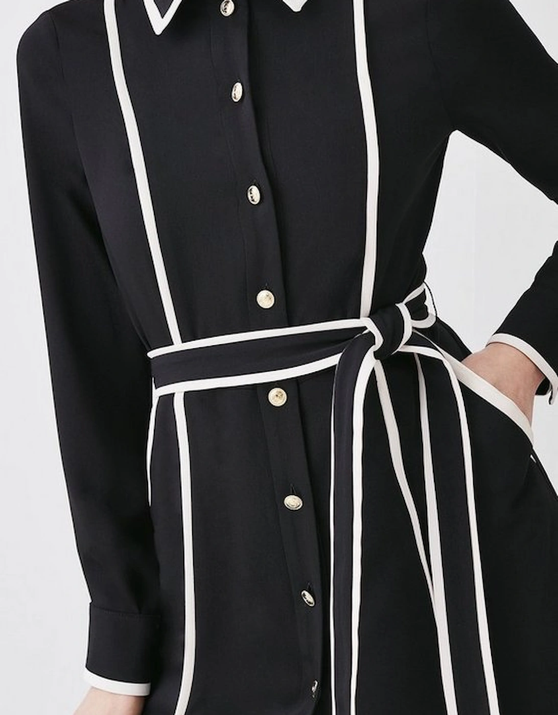 Soft Tailored Pipe Detail Sleeved Shirt Dress