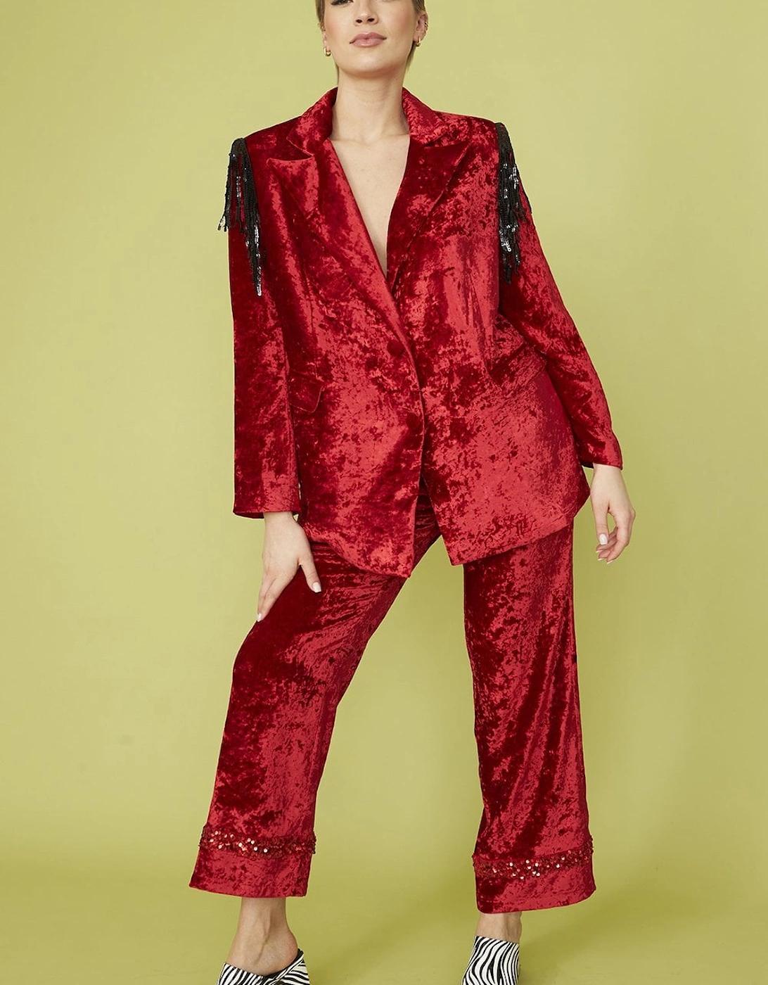 Red Crushed Velvet Blazer Jacket