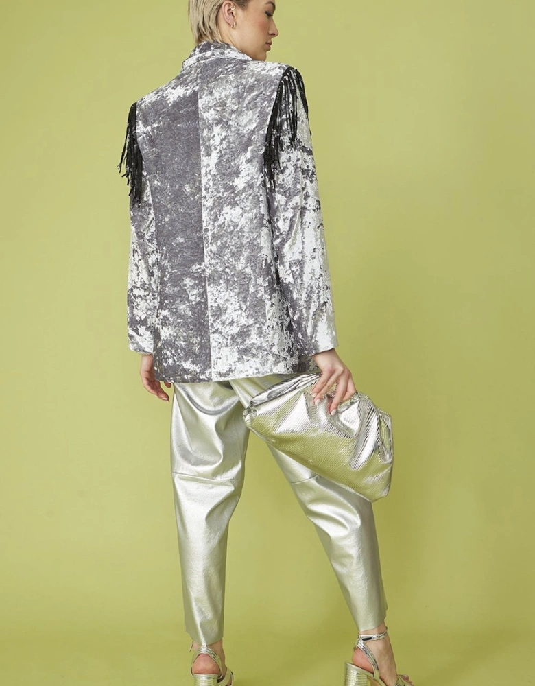 Silver Crushed Velvet Blazer Jacket