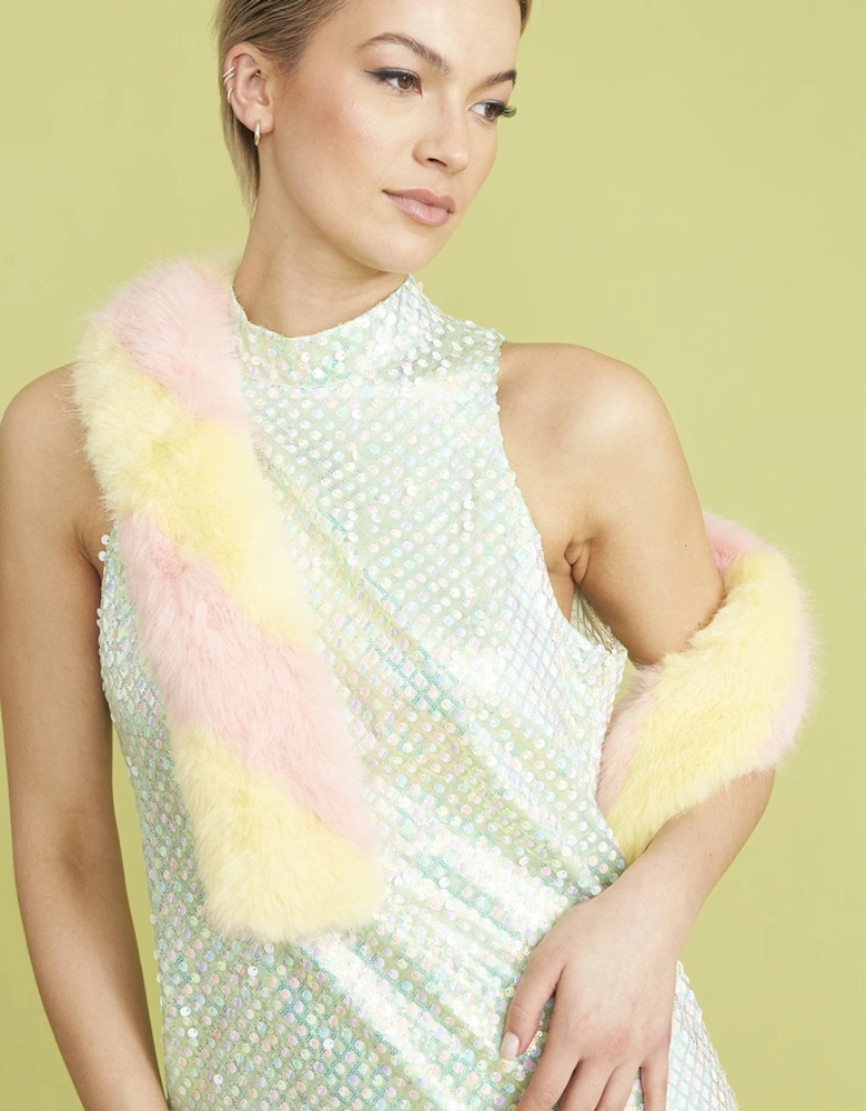 Pink and Yellow Faux Fur Barber Style Scarf