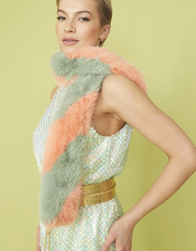 Pink and Green Faux Fur Barber Style Scarf