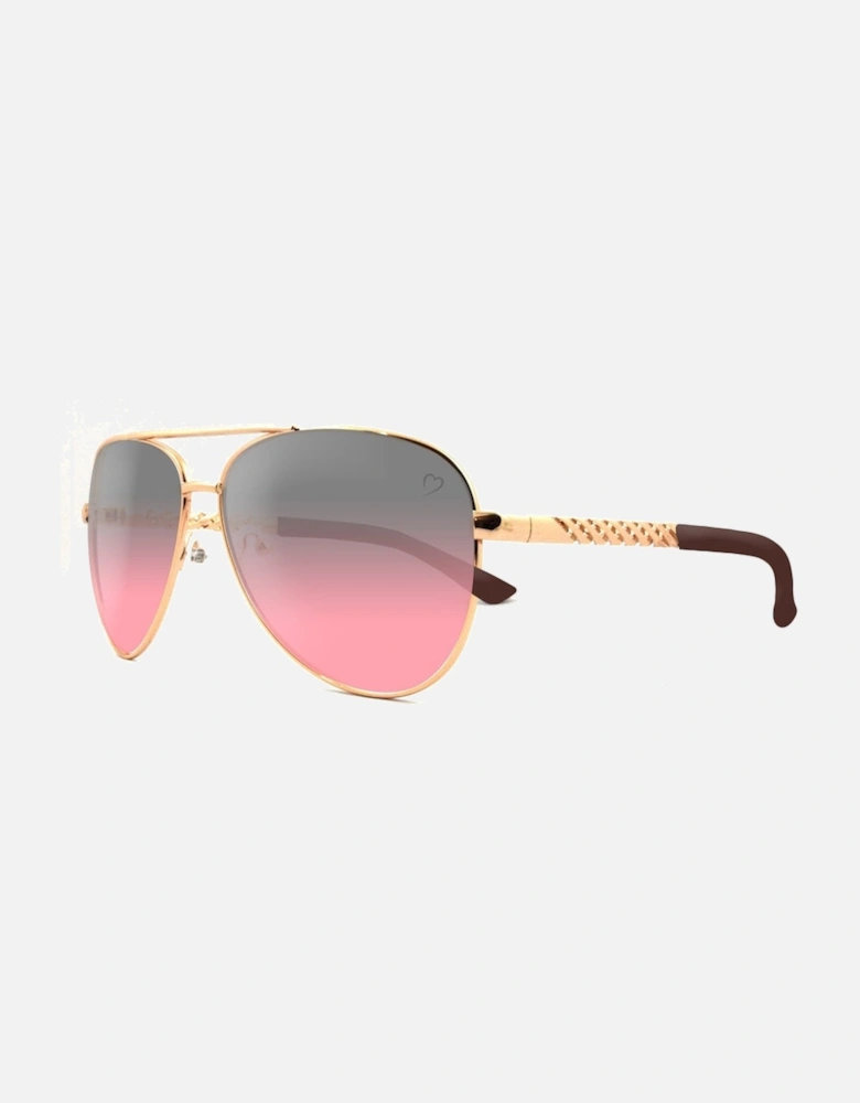 Metal 'Dominica' Aviator Sunglasses With Embossed Temple in Gold