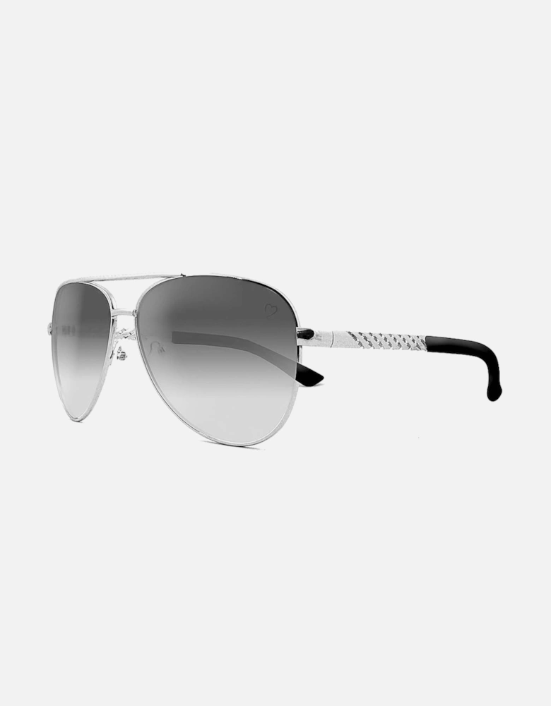 Metal 'Dominica' Aviator Sunglasses With Embossed Temple in Silver