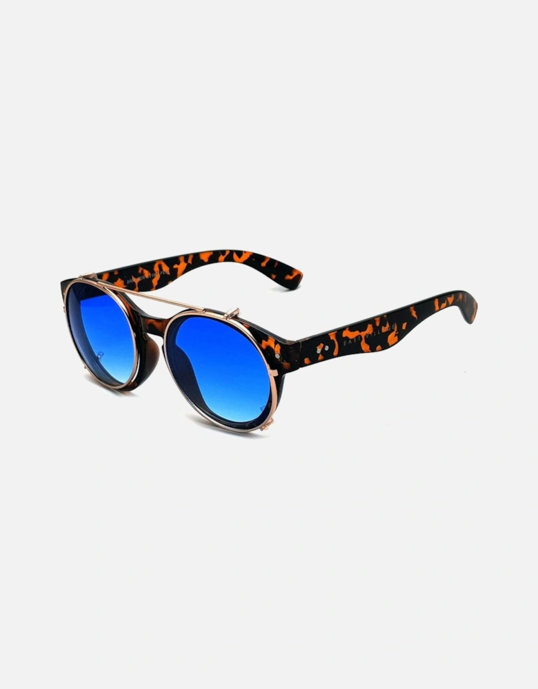 'Brawler' Round Sunglasses Tortoiseshell And Metal With Blue Lens