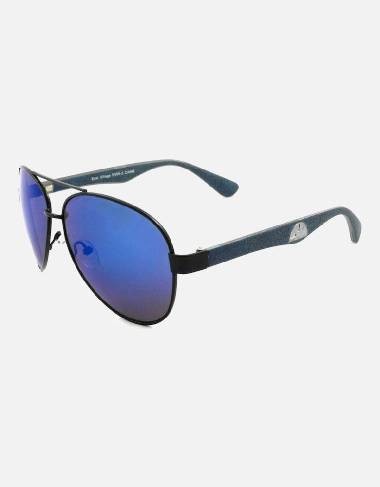 'Caine' Metal Frame Aviator Sunglasses With Blue Temples
