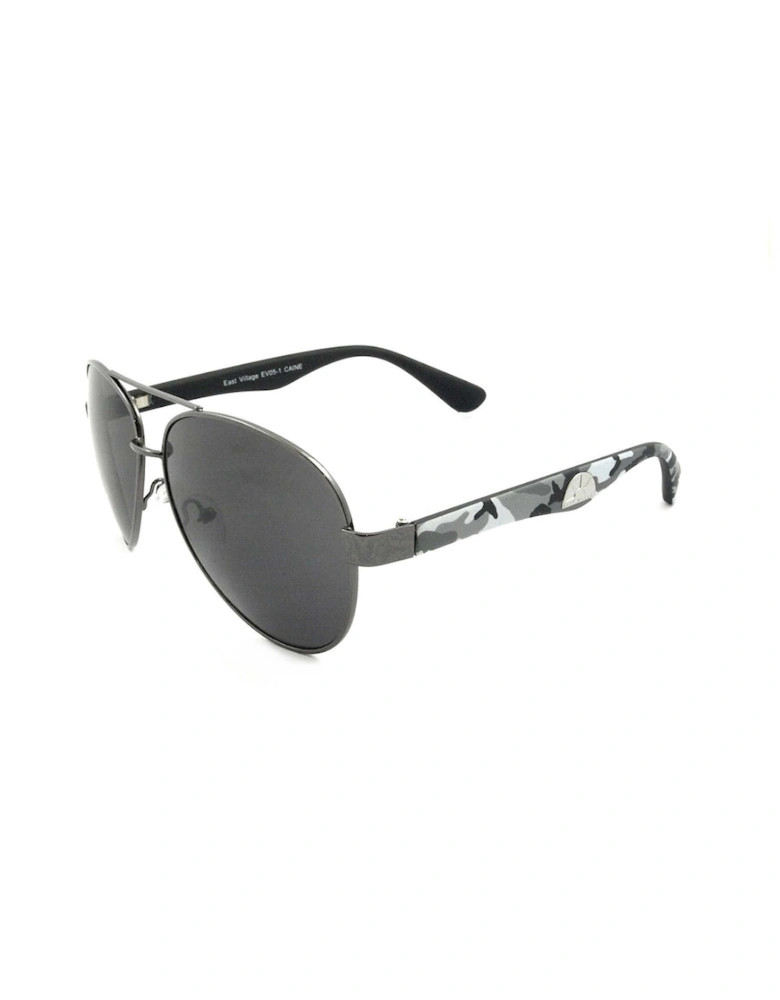 'Caine' Metal Frame Aviator Sunglasses With Grey Camouflage Temples