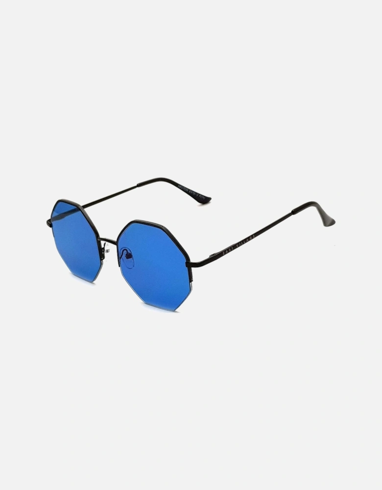 'Hector' Hex Sunglasses Black With Blue Lens