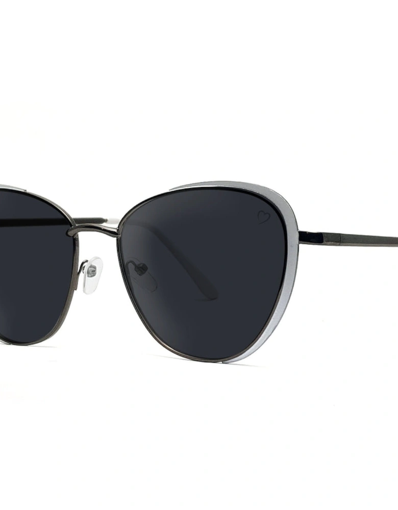 'Sam Jo' Cateye Sunglasses In White & Gunmetal