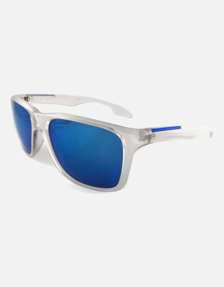 Sporty 'Putney' Square Clear Sunglasses with Blue Mirror Lens